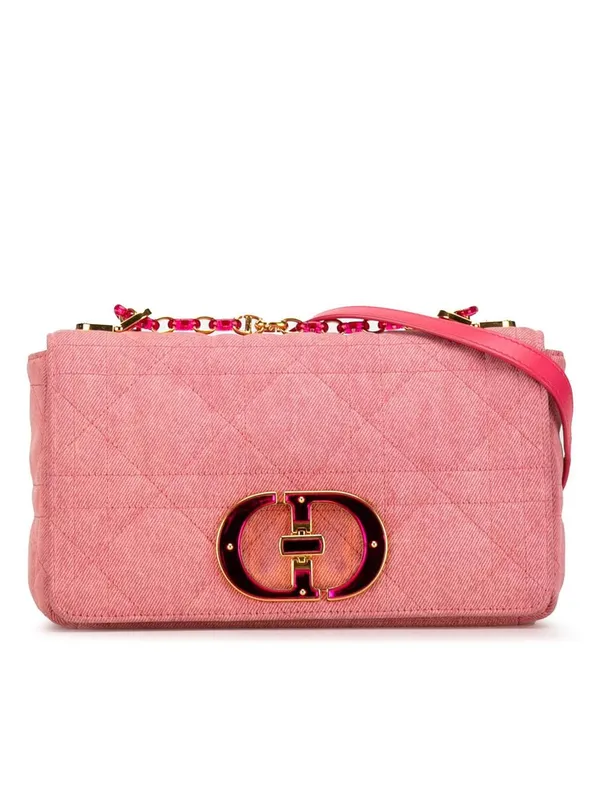 Dior Women's Preloved Medium Denim Macrocannage Caro Bag in Pink - Pink