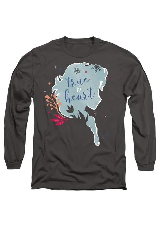 Disney Frozen True At Heart Elsa Silhouette Long Sleeve T-Shirt, Charcoal Size: Large Charcoal L