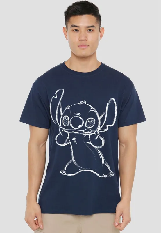 Disney Unisex Lilo & Stitch Sketch T-Shirt, Navy Size: 2XL - Navy