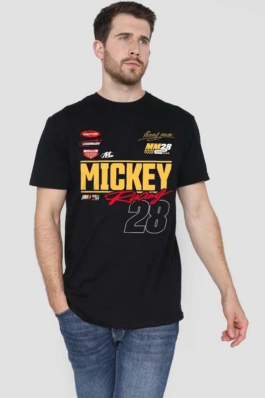 Disney Mickey Mouse Racing 28 T-Shirt, Black Size: 3XL Black 3XL