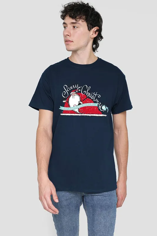 Disney Nightmare Before Christmas Scary Christmas T-Shirt, Navy Size: 5XL Navy 5XL