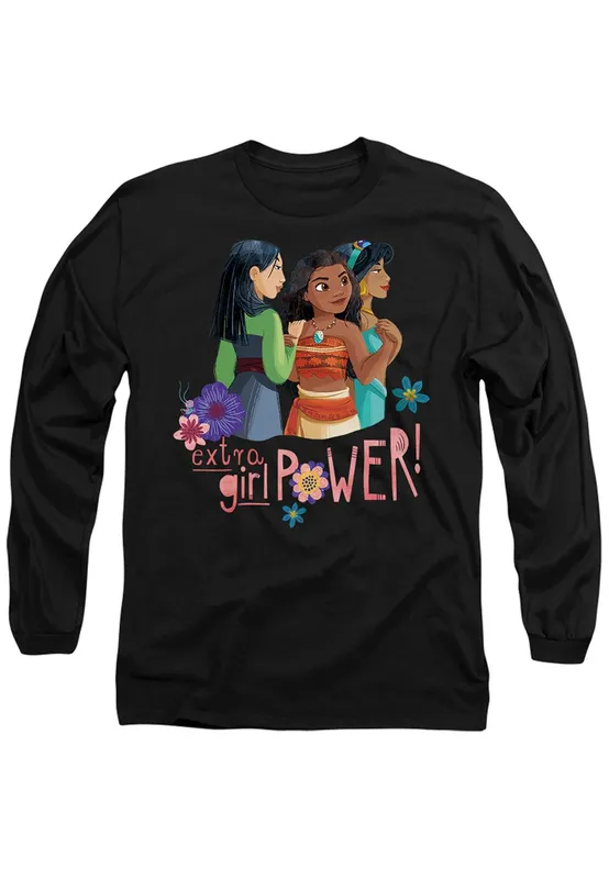 Disney Princess Mulan, Moana, Jasmine Extra Power T-Shirt, Black Size: XL Black XL