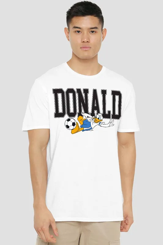 Disney Donald Duck Football Kick T-Shirt, White Size: XL White XL