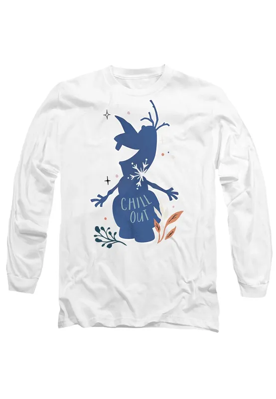 Disney Unisex Frozen Chill Out Olaf Silhouette Long Sleeve T-Shirt, White Size: Large - White - Size: L