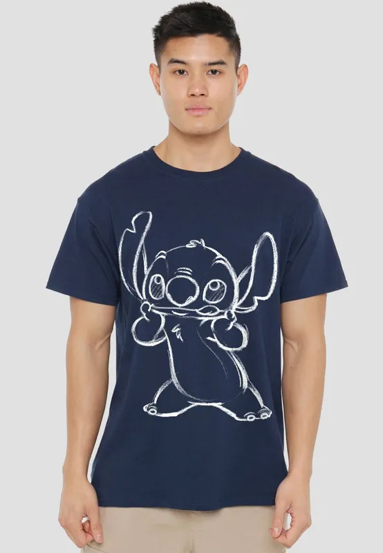 Disney Unisex Lilo & Stitch Sketch T-Shirt, Navy Size: 3XL - Navy - Size: 3XL