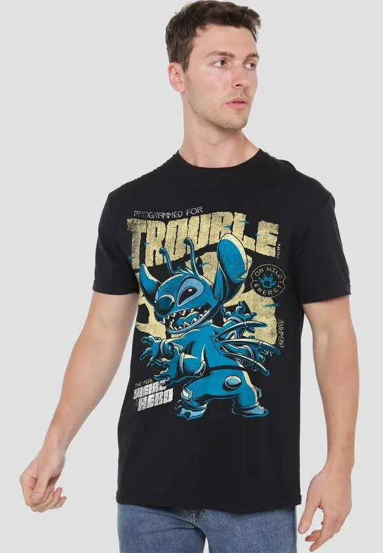 Disney Lilo & Stitch Trouble Comic T-Shirt, Black Size: XL Black XL