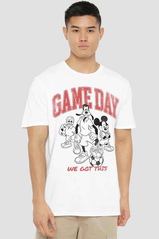 Disney Unisex Mickey Friends Game Day T-Shirt, in White Size: XL White female