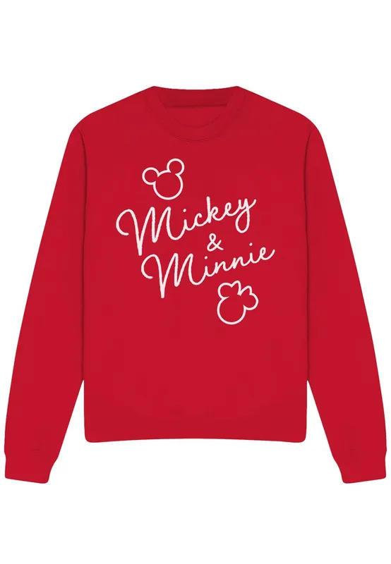 Disney Unisex Mickey & Minnie Classic Signatures Sweatshirt, Red Size: 2XL - Red - Size: 2XL