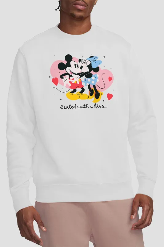 Disney Unisex Mickey & Minnie Sealed With A Kiss Sweatshirt, White Size: 2XL - White