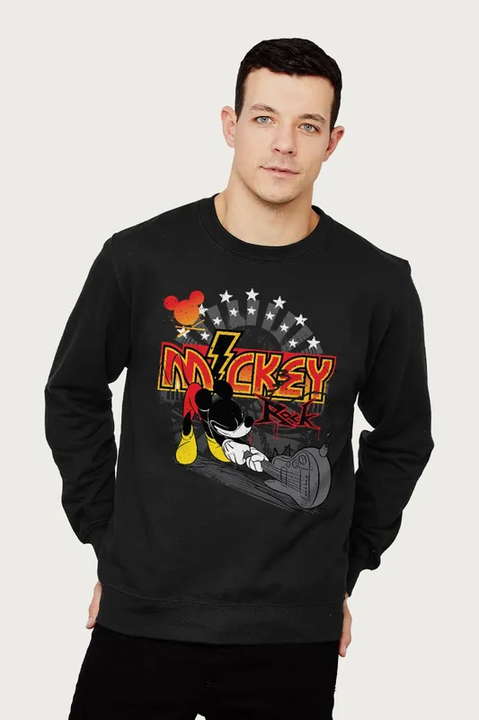 Disney Unisex Mickey Mouse Rock Band Guitar Smash Sweatshirt in Black Size: XL - Black
