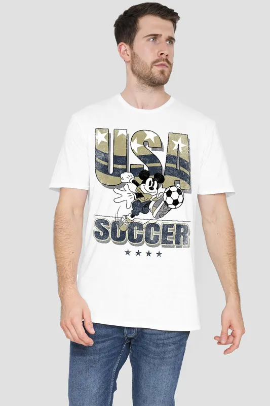 Disney Unisex Mickey Mouse Usa Soccer T-Shirt, White Size: XL - White