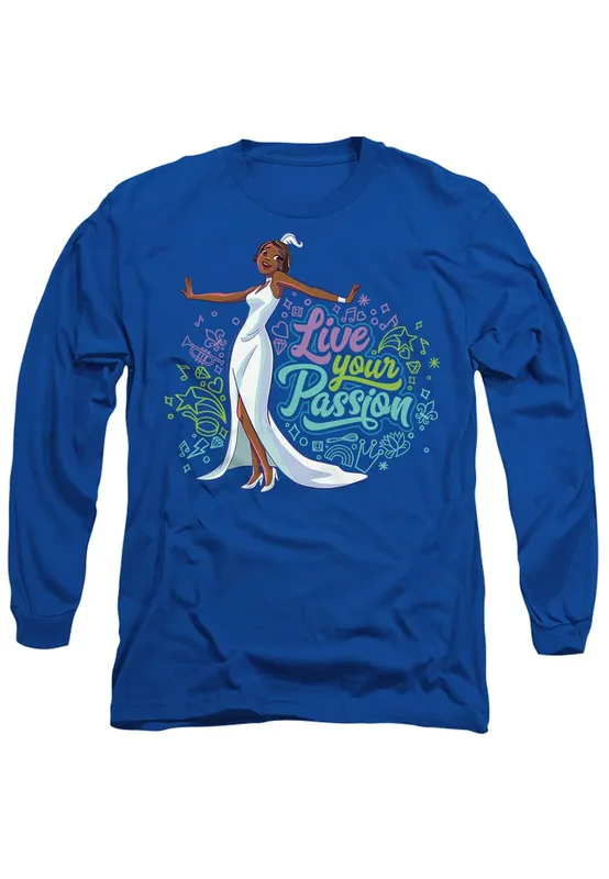 Disney The Princess & The Frog Tiana Live Your Passion Long Sleeve T-Shirt, Royal Size: XL Royal XL