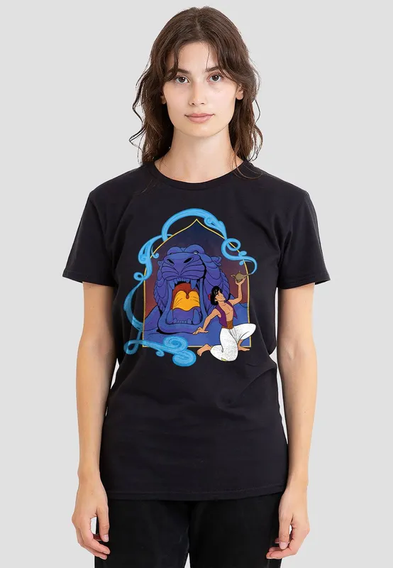 Disney Women's Aladdin & The Magic Lamp At The Cave Of Wonders T-Shirt, Black Size: Large - Black - Size: L