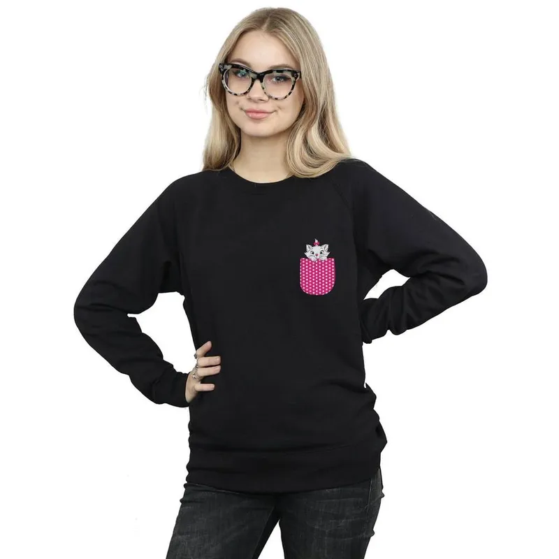 Disney Women's Aristocats Marie Chest Sweatshirt in Black Size: XL Black XL