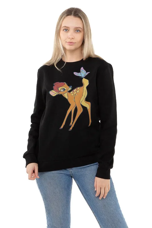 Disney Women's Bambi Butterfly Cotton Sweatshirt in Black Size: XL - Black