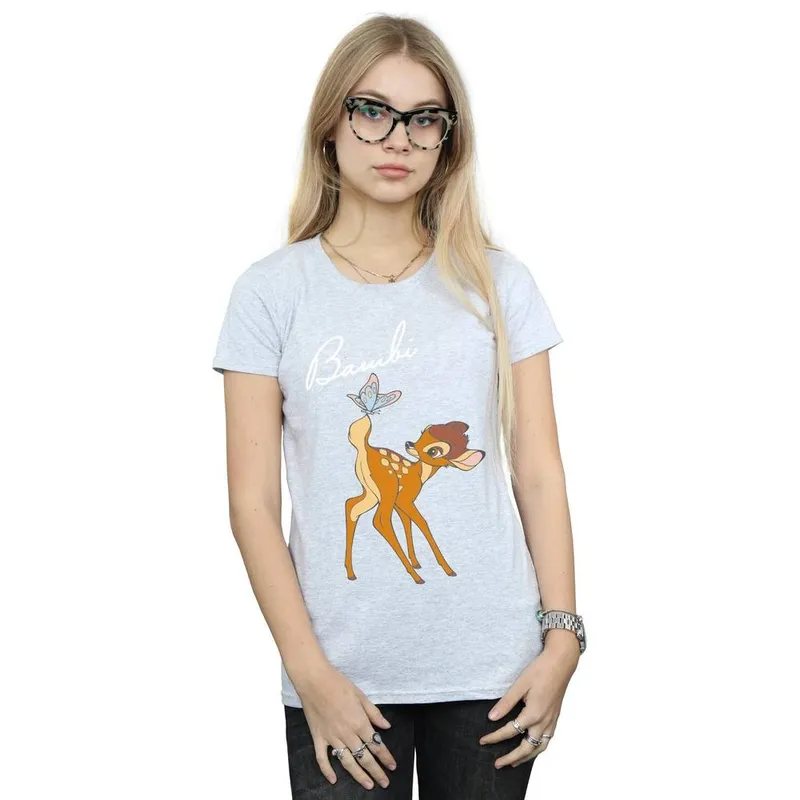 Disney Women's Bambi Butterfly Tail Cotton T-Shirt in Grey Size: XL - Grey