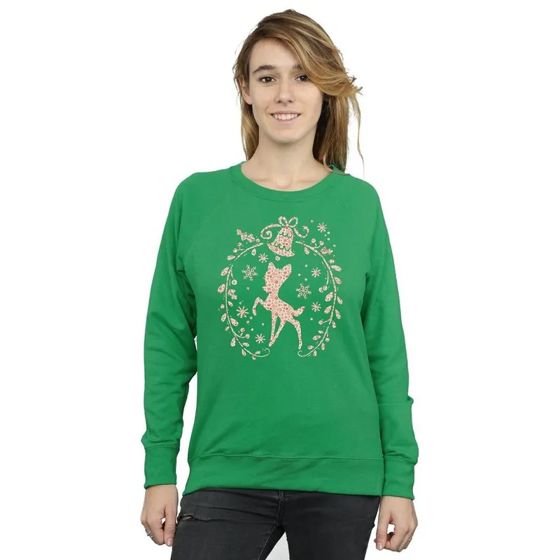 Disney Women's Bambi Christmas Wreath Sweatshirt in Green Size: XL - Green - Size: XL
