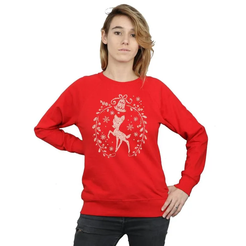Disney Women's Bambi Christmas Wreath Sweatshirt in Red Size: XL - Red
