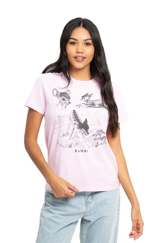 Disney Women's Bambi & Thumper Nature Classic T-Shirt in Light Pink Size: Large Light Pink L