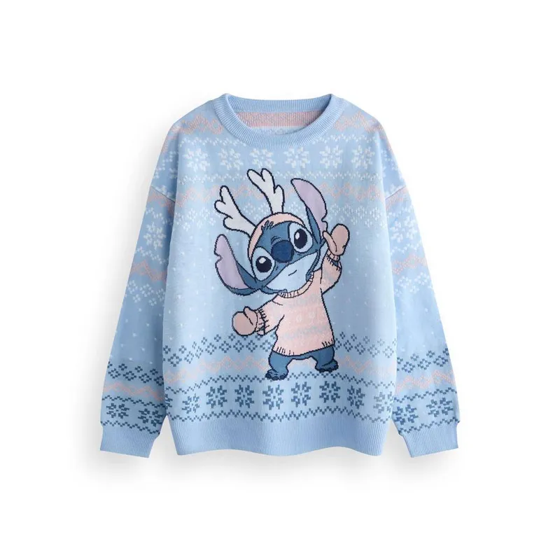 Disney Women's Christmas Jumper Blue Official Merch Size: Small - Blue - Size: S