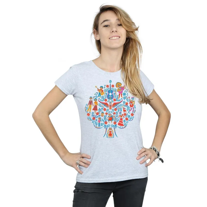 Disney Women's Coco Tree Pattern Cotton T-Shirt in Grey Size: Small Grey S