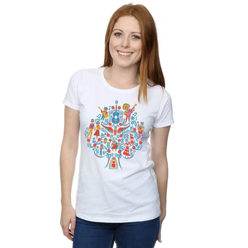 Disney Women's Coco Tree Pattern Cotton T-Shirt in White Size: XL - White