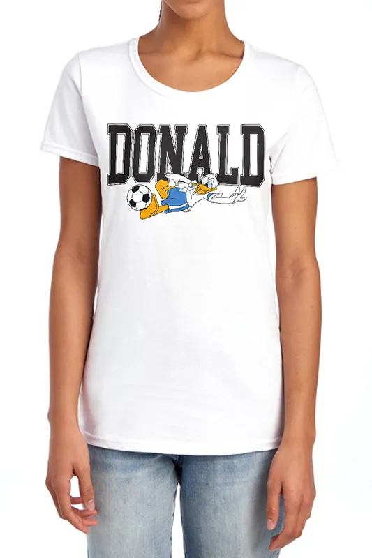 Disney Women's Donald Duck Football Kick Tee, White Size: 2XL White 2XL