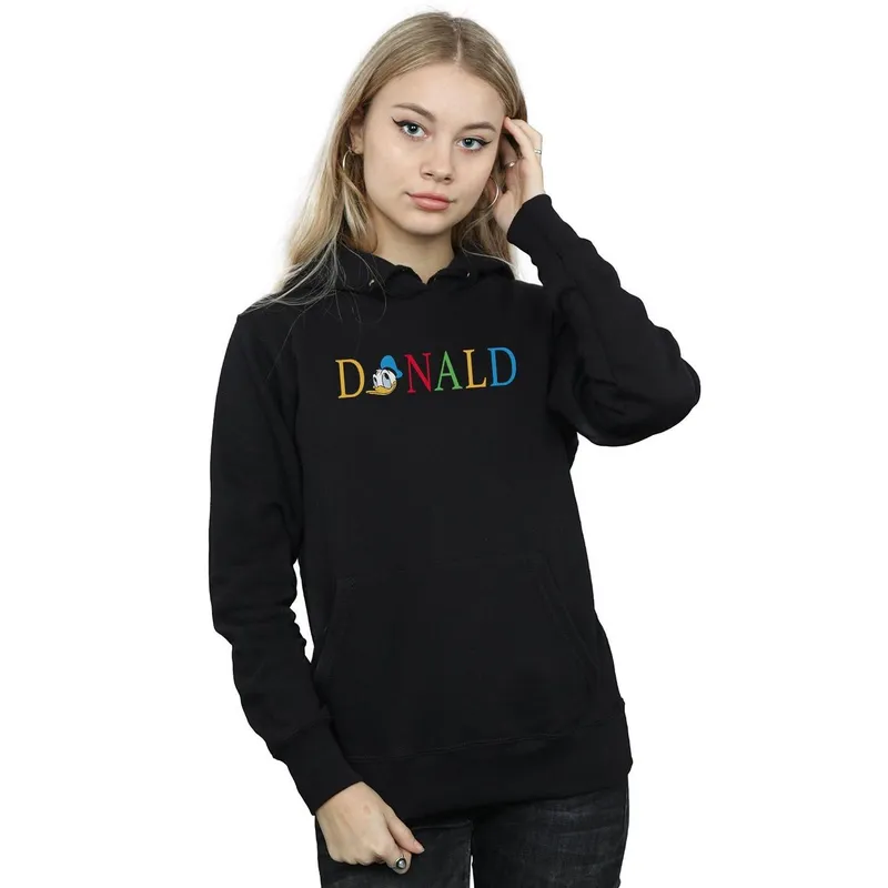 Disney Women's Donald Duck Letters Hoodie in Black Size: XL Black