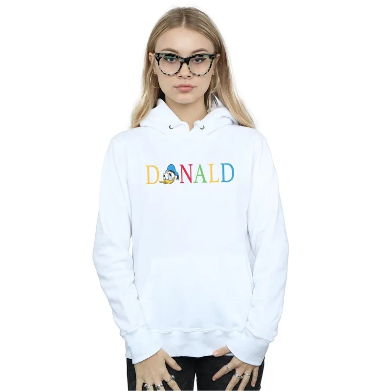 Disney Women's Donald Duck Letters Hoodie in White Size: 2XL White