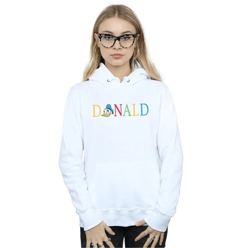 Disney Women's Donald Duck Letters Hoodie in White Size: XL White