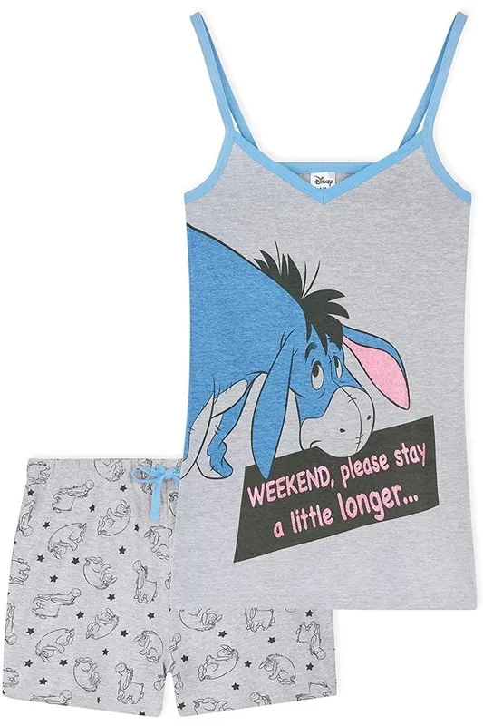 Disney Women's Eeyore Shortie Pyjama Set in Grey Size: Medium Grey M