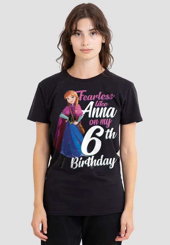 Disney Women's Frozen Fearless Like Anna 6th Birthday T-Shirt, Black Size: Large - Black