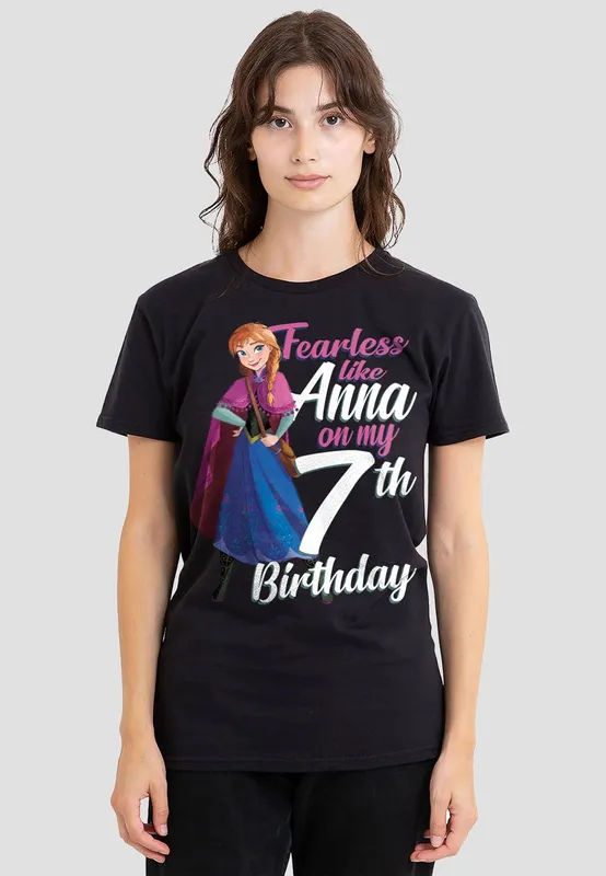Disney Women's Frozen Fearless Like Anna 7th Birthday T-Shirt, Black Size: Large Black
