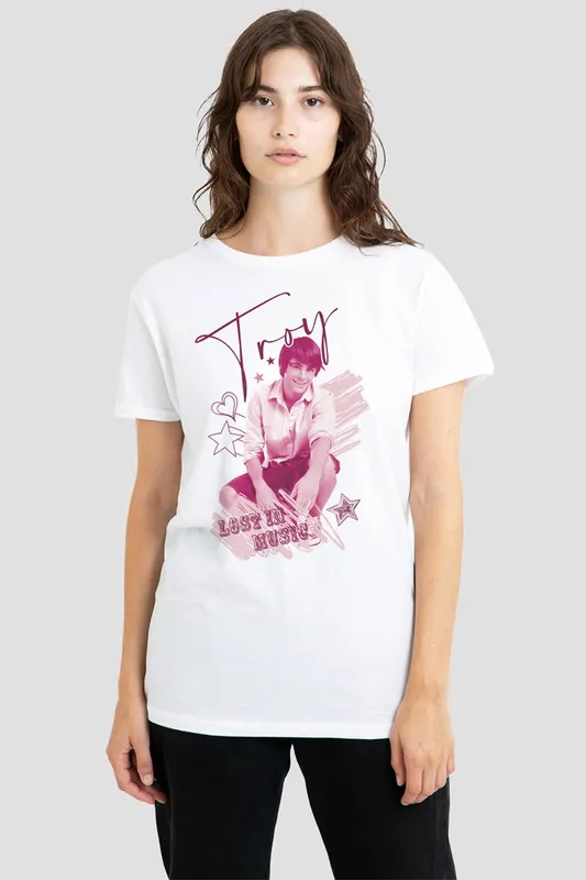 Disney Women's High School Musical Troy T-Shirt, White Size: XL White XL
