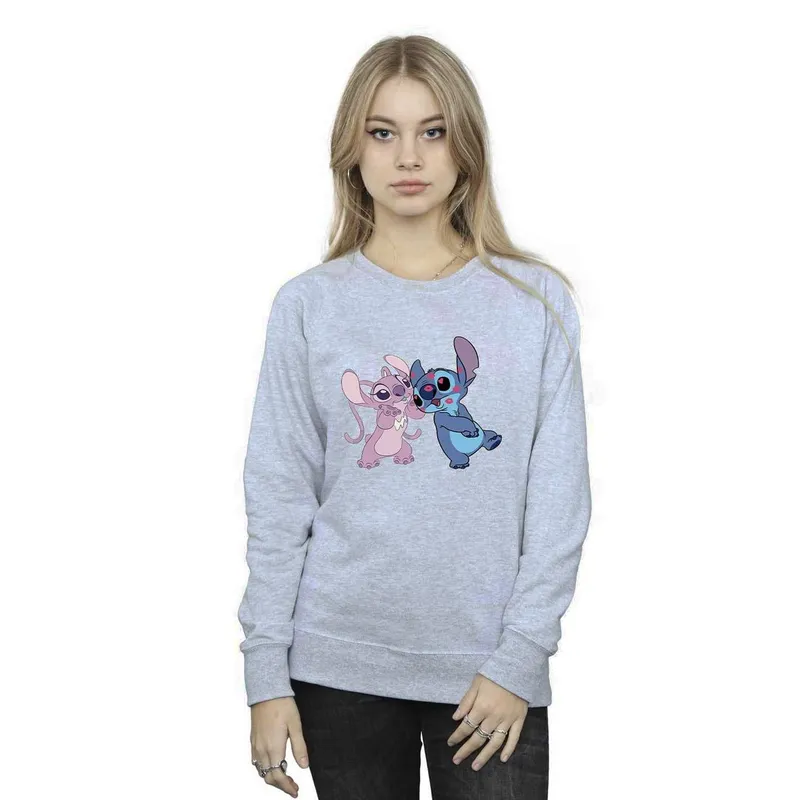 Disney Women's Lilo & Stitch Kisses Sweatshirt in Grey Size: Medium - Grey