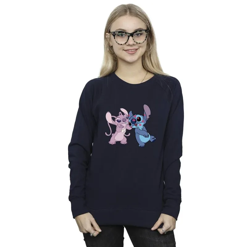 Disney Women's Lilo & Stitch Kisses Sweatshirt in Navy Size: Medium Navy M