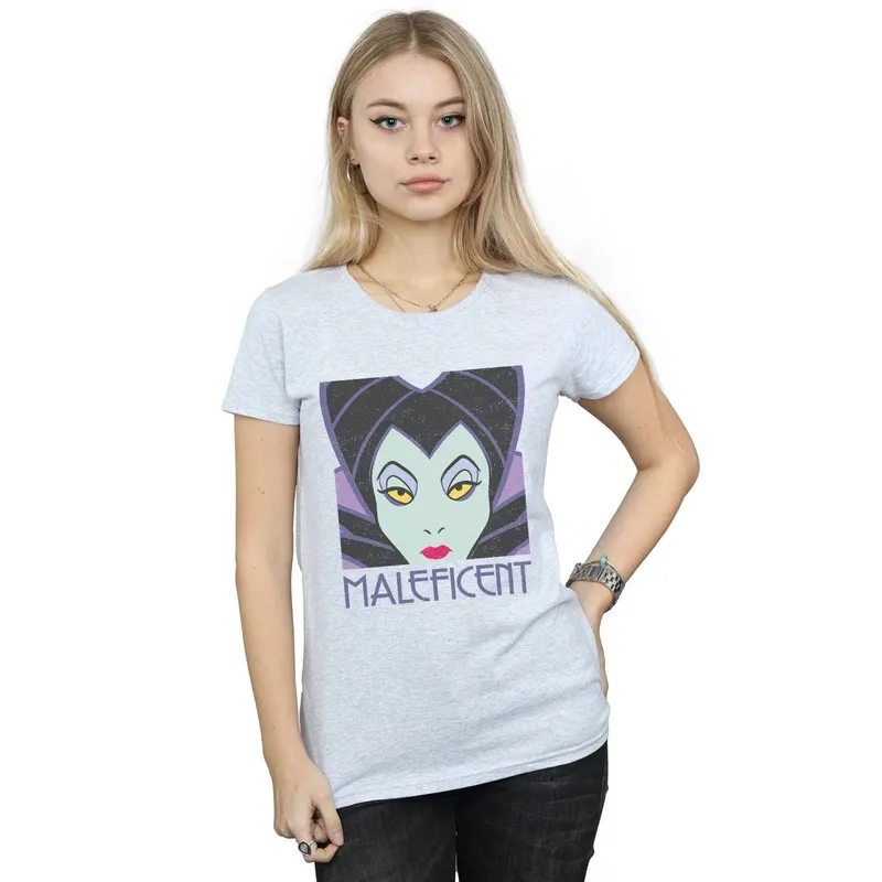 Disney Women's Maleficent Cropped Head Cotton T-Shirt in Grey Size: XL Grey XL