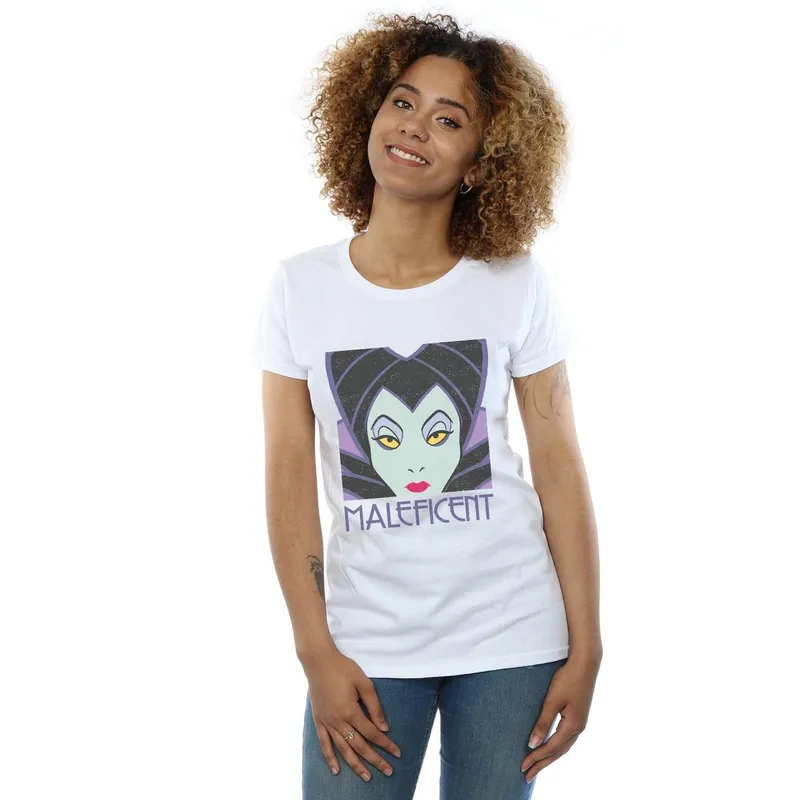 Disney Women's Maleficent Cropped Head Cotton T-Shirt in White Size: XL - White