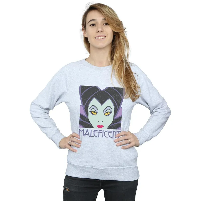 Disney Women's Maleficent Cropped Head Sweatshirt in Grey Size: Medium - Grey