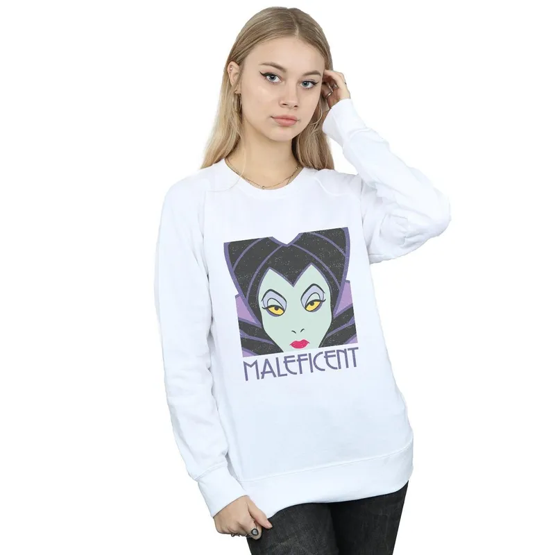 Disney Women's Maleficent Cropped Head Sweatshirt in White Size: 2XL White