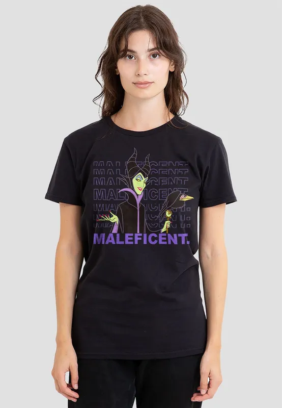 Disney Women's Maleficent Repeat Name T-Shirt, Black Size: XL Black XL