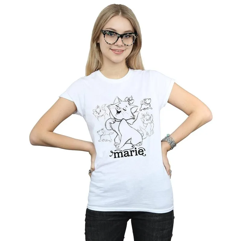 Disney Women's Marie Collage Sketch Cotton T-Shirt in White Size: Medium White M