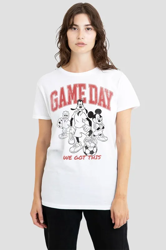 Disney Women's Mickey Friends Game Day T-Shirt, White Size: XL White