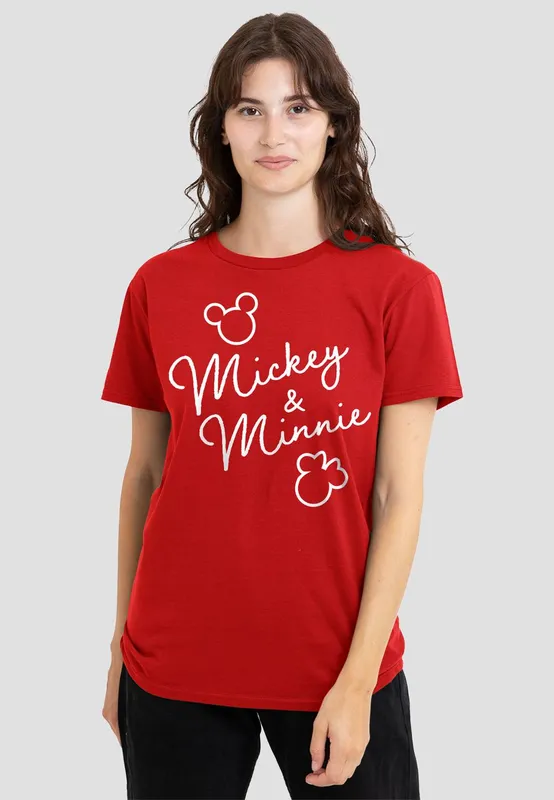 Disney Women's Mickey & Minnie Classic Signatures T-Shirt, Red Size: XL - Red - Size: XL
