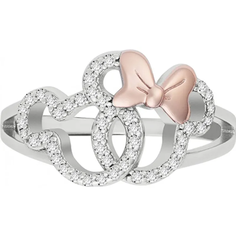 Disney Women's Mickey & Minnie Ring in Silver Silver One Size