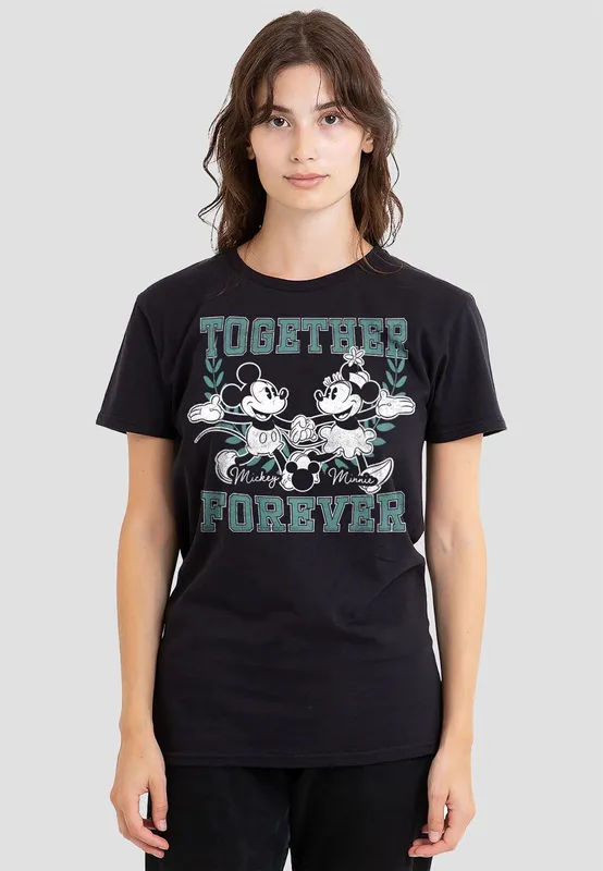 Disney Women's Mickey & Minnie Together Forever T-Shirt, Black Size: XL Black XL