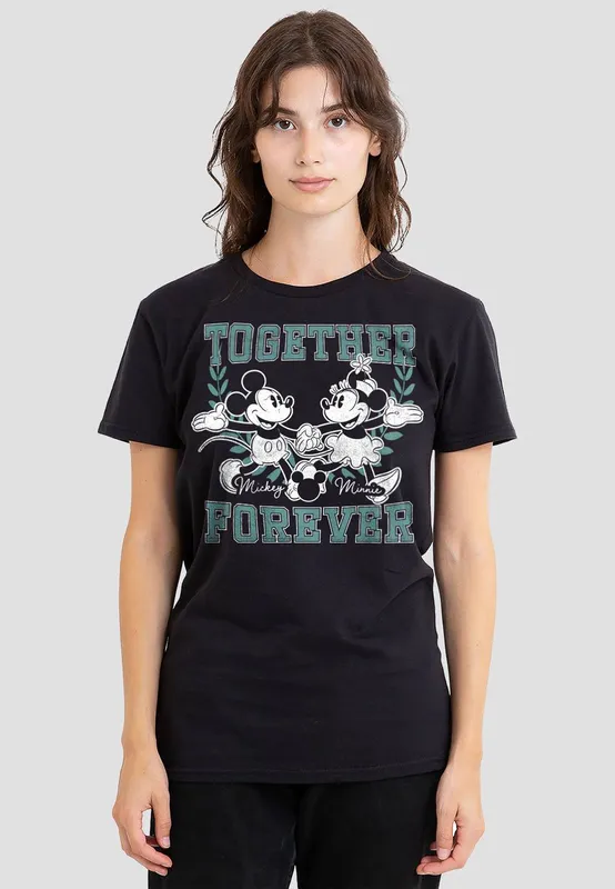 Disney Women's Mickey & Minnie Together Forever T-Shirt, Black Size: Small - Black