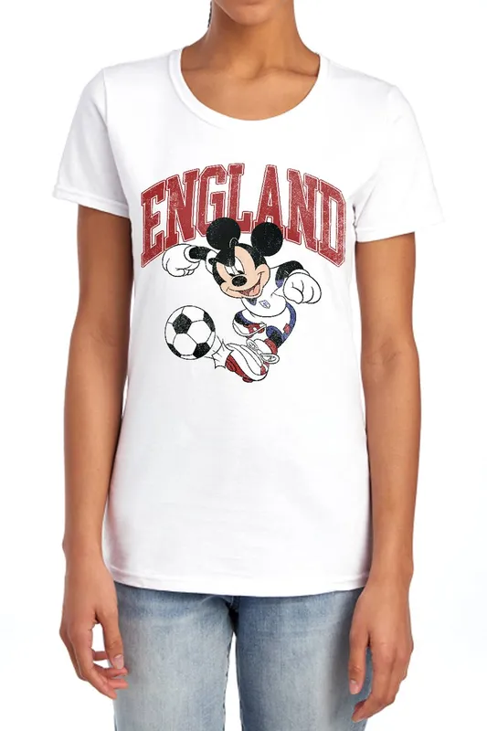 Disney Women's Mickey Mouse England Football Tee, White Size: Small White S