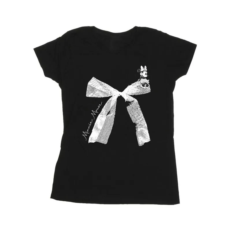 Disney Women's Minnie Mouse Bow Cotton T-Shirt in Black Size: XL - Black
