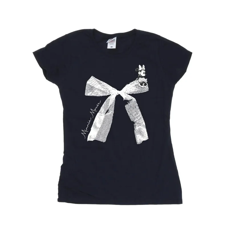 Disney Women's Minnie Mouse Bow Cotton T-Shirt in Navy Size: XL - Navy